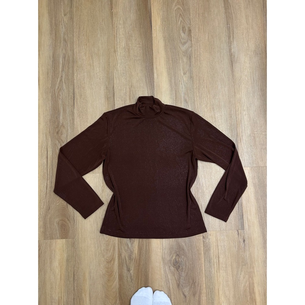 Vintage‎ Brown Shimmer Turtleneck Long Sleeve Top M Carolyn Bessette Core